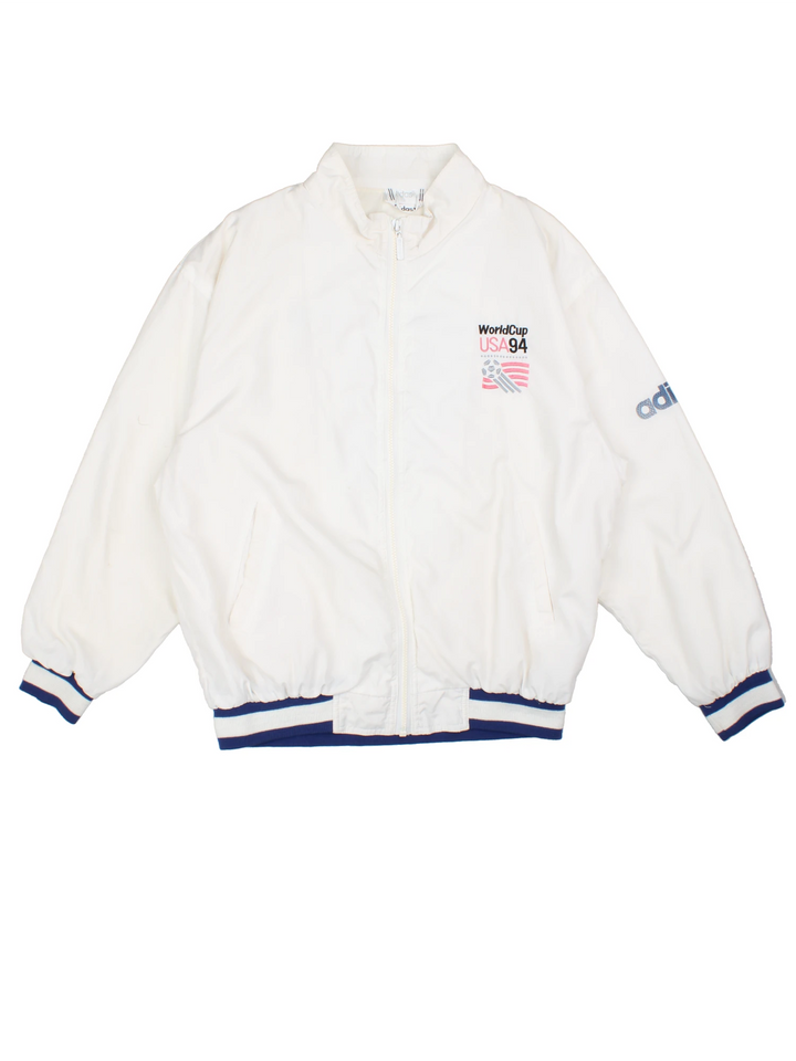 World Cup USA 94 Tracksuit Top by adidas in white with embroidered spell-out and graphic on front back and sleeve