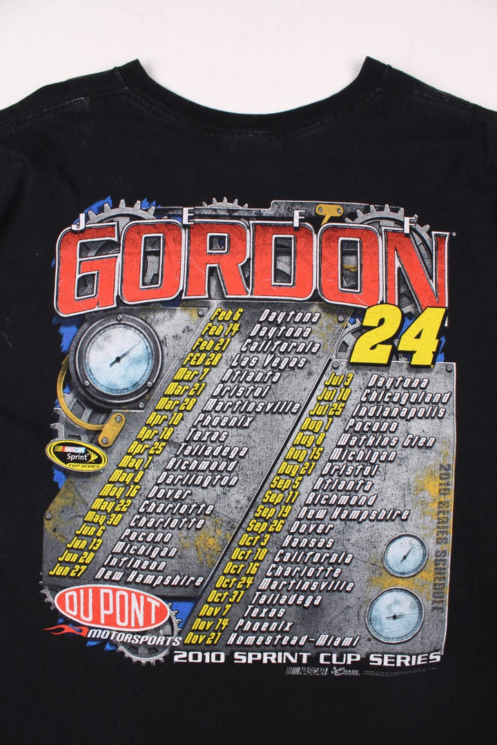 Vintage Jeff Gordon 24 Nascar T-Shirt in a black colourway with the spell out logo and graphic printed on the front, and tour dates on the back.