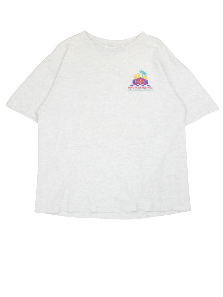Vintage Toyota Grand Prix Graphic T-Shirt in a grey colourway, with graphic printed on the front and back.