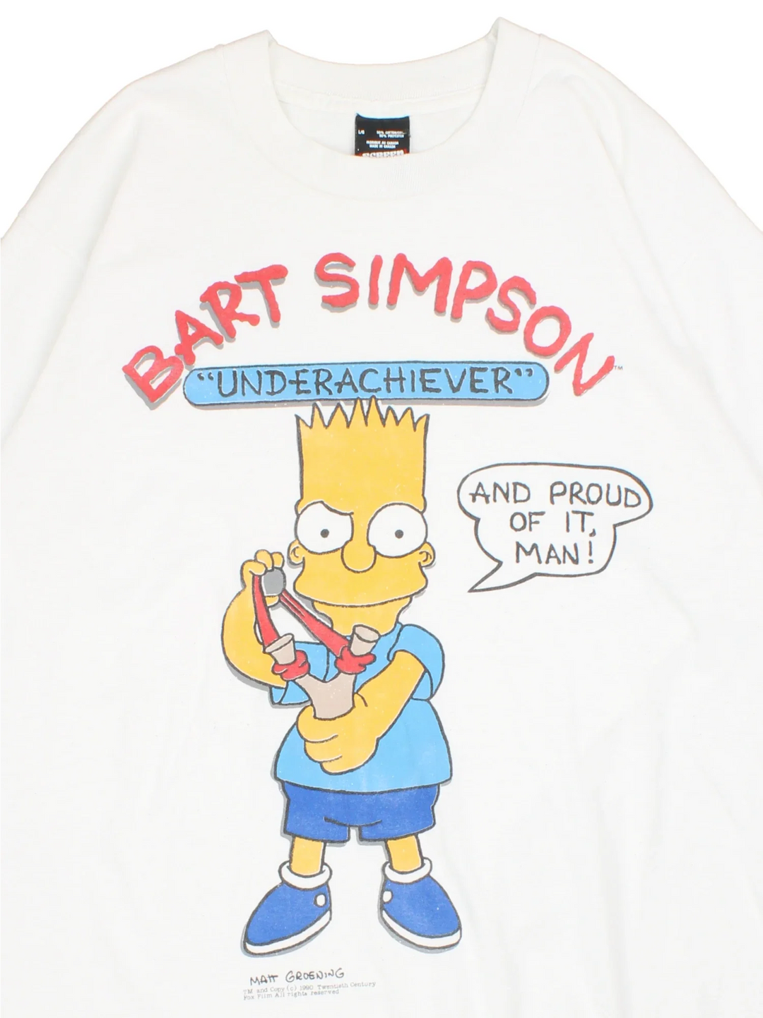 Vintage 90's Bart Simpson Graphic T-Shirt in a white colourway, with graphic printed on the front.
