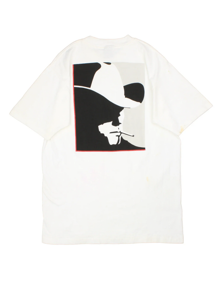 Vintage 90's Marlboro Wild West Graphic T-Shirt in a white colourway, with graphic printed on front and back.