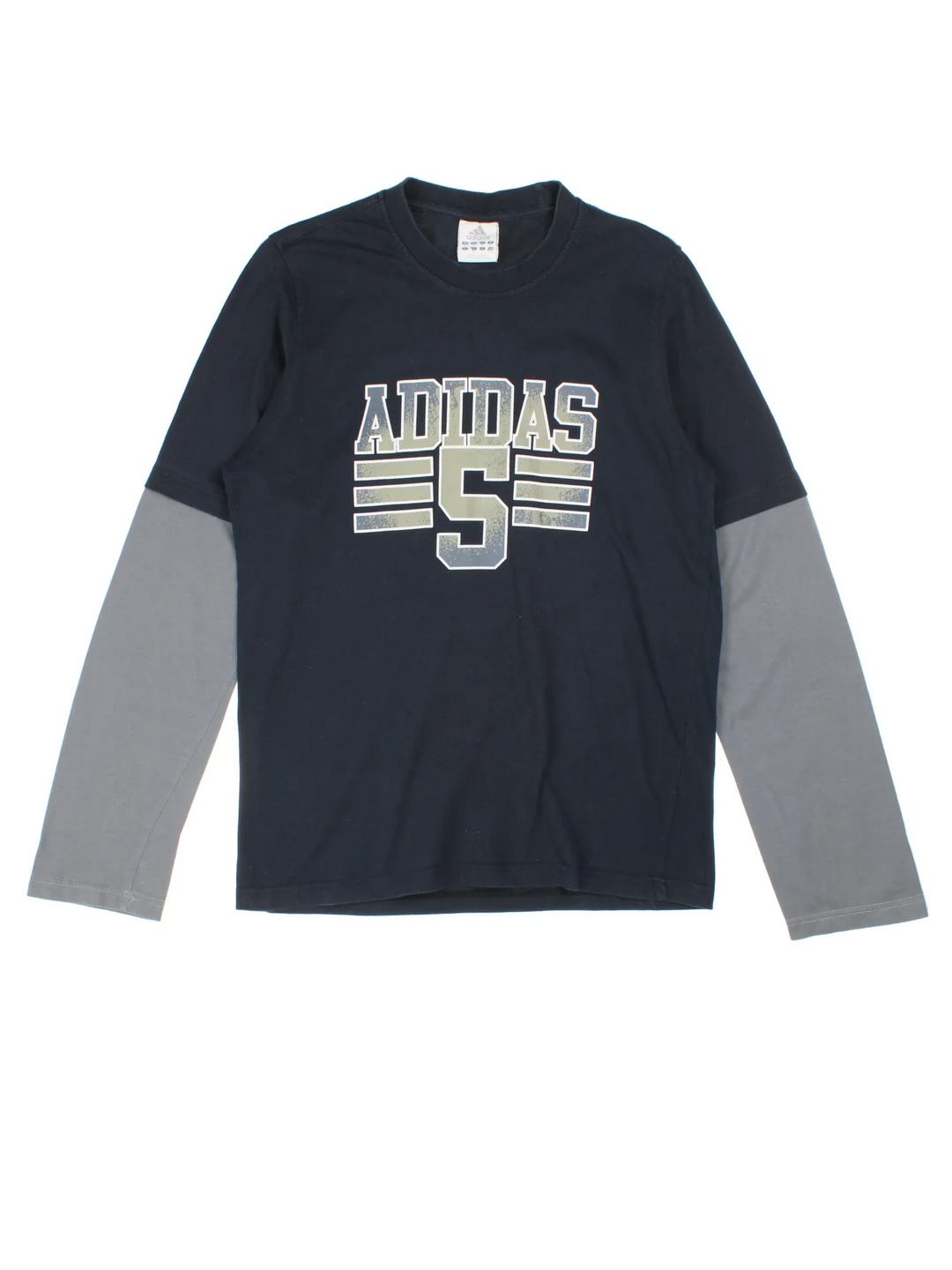 Adidas Long Sleeve T-Shirt in a blue and grey colourway with the logo printed on the front.
