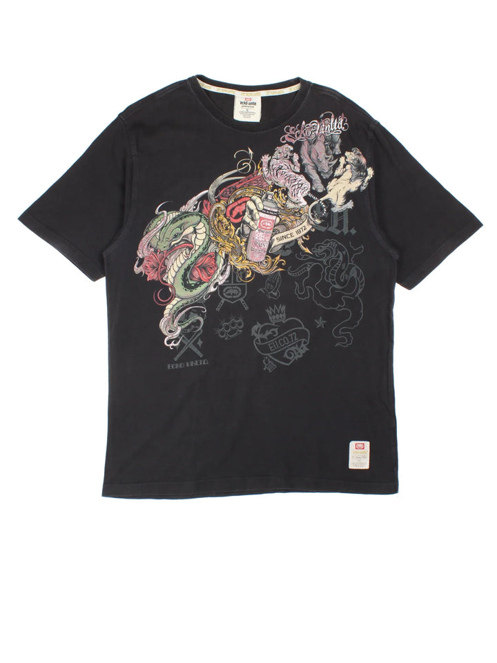 Y2K Ecko Unltd Graphic T-Shirt in a black colourway with the logo and graffiti snake graphic printed on the front.