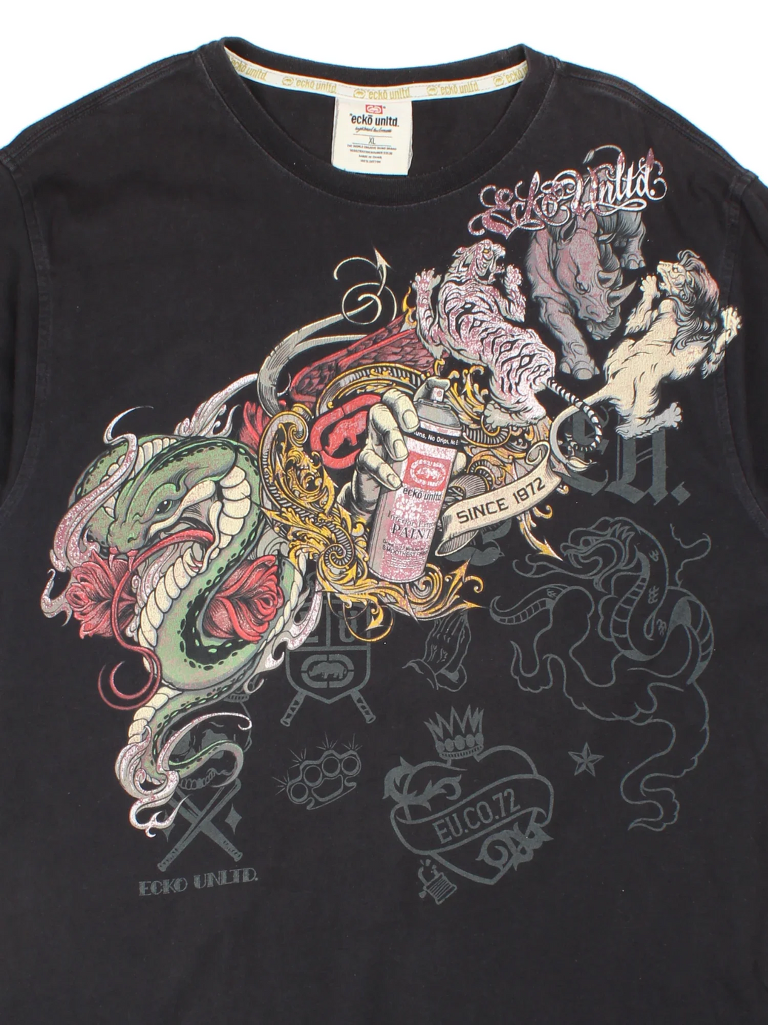 Y2K Ecko Unltd Graphic T-Shirt in a black colourway with the logo and graffiti snake graphic printed on the front.