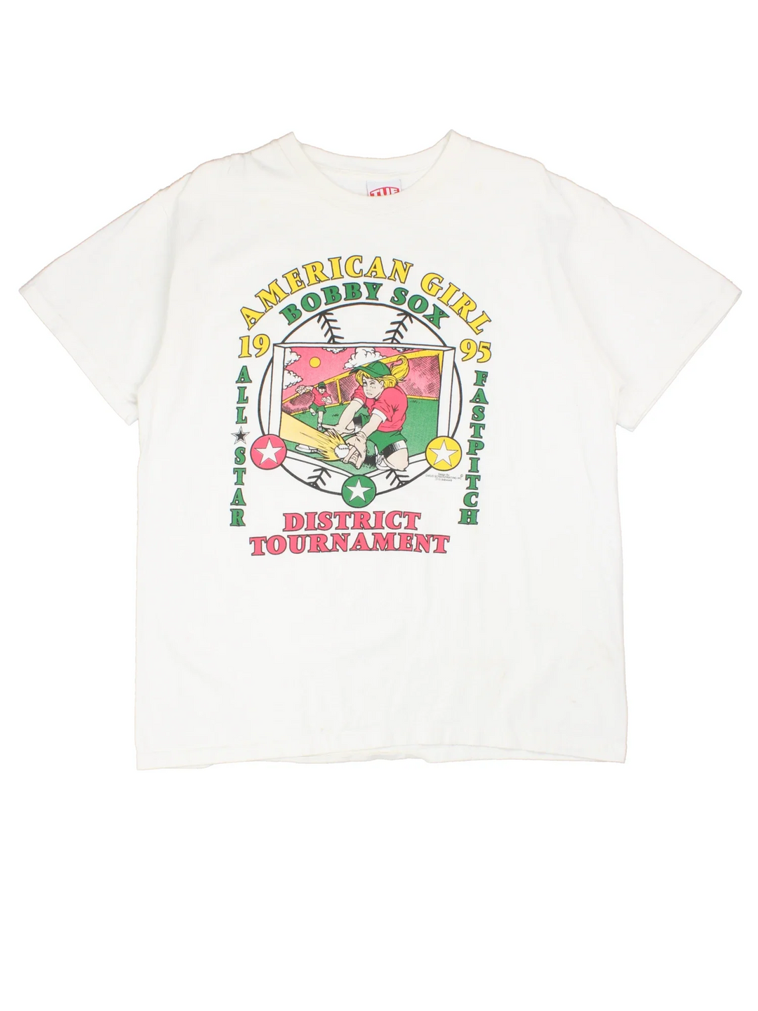 Vintage 1995 American Girl Scout Graphic T-Shirt in a white colourway with the graphic printed on the front and spell out on the back.