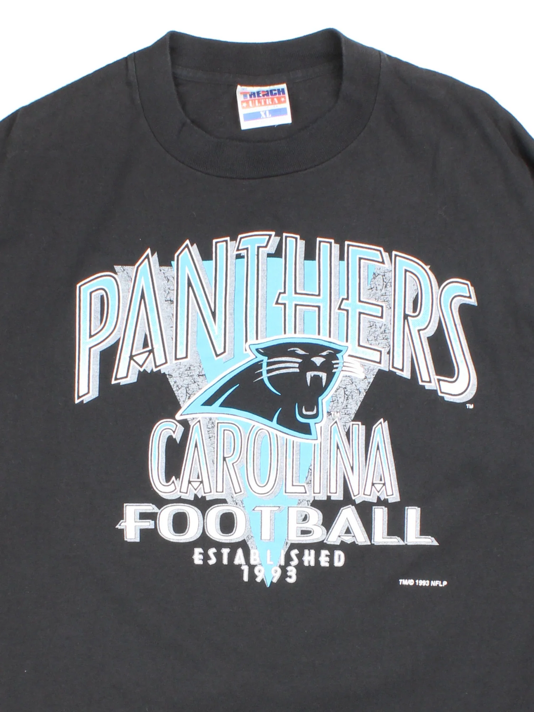Vintage 1989 Carolina Panthers NFL Single Stitch T-Shirt in a black colourway with the team logo and spell out printed on the front.