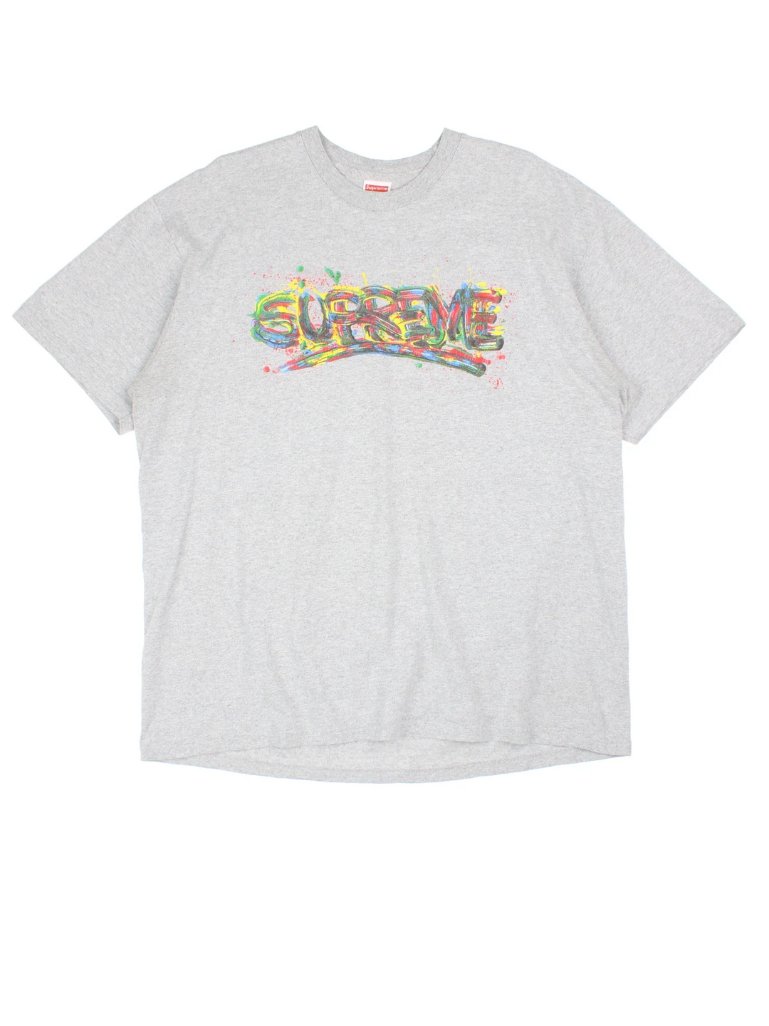 Supreme Paint Logo T-Shirt in a grey colourway, with branding printed on the front.
