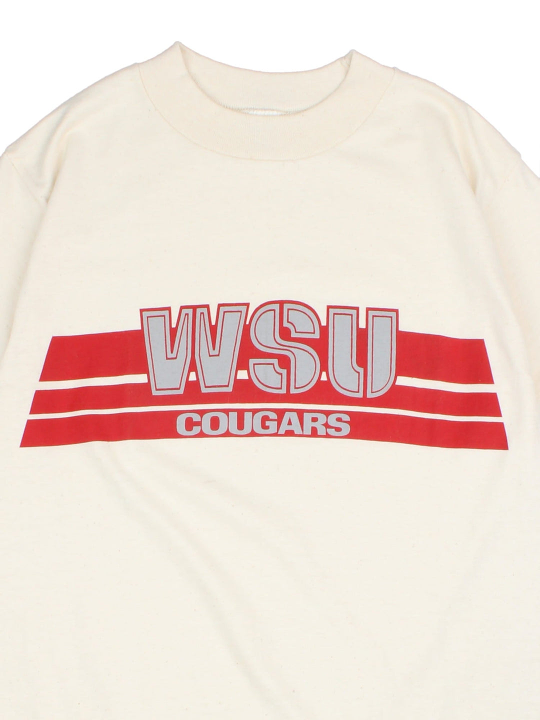 Vintage Washington State Cougars Graphic Single Stitch T-Shirt in a tan and red colourway with the logo printed across the front.