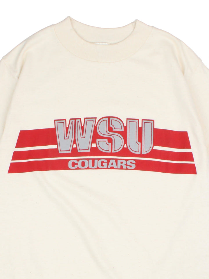 Vintage Washington State Cougars Graphic Single Stitch T-Shirt in a tan and red colourway with the logo printed across the front.