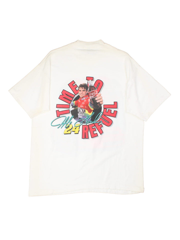 Vintage Fruit of the Loom Nascar Coca Cola T-Shirt in a white colourway with large graphic on the front and back.