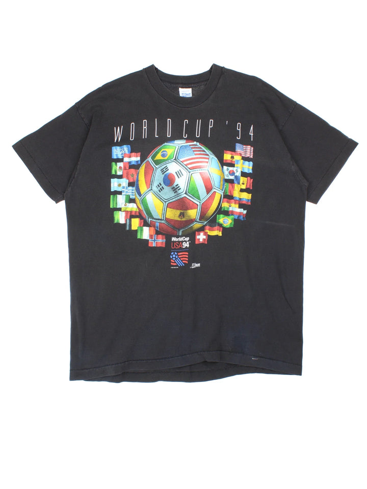 Vintage 1994 USA World Cup T-Shirt in a black colourway, with graphic printed on the front.