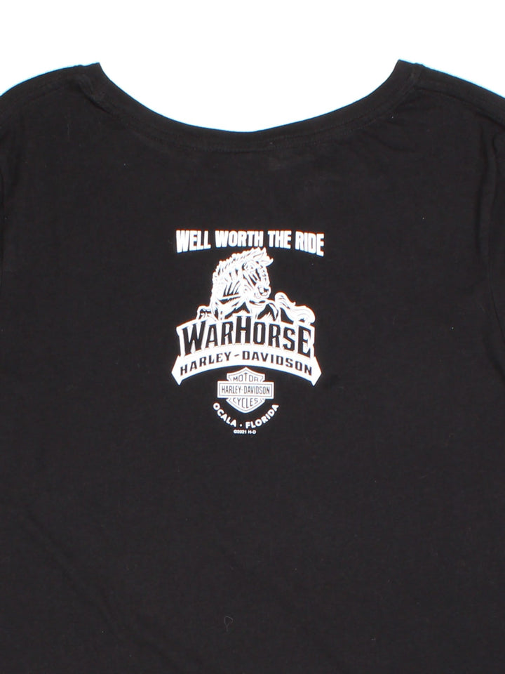 Vintage Harley-Davidson T-shirt in a black colourway, logo printed on front and back.