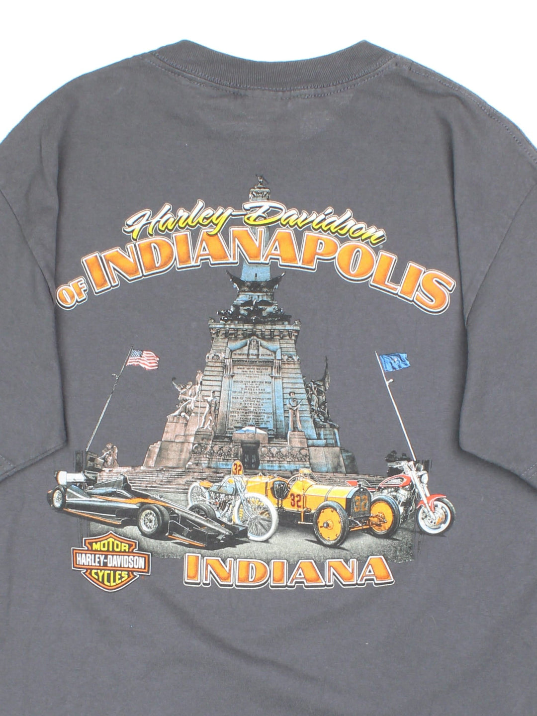 Vintage Harley-Davidson Indianapolis T-Shirt in a grey colourway, with the logo printed on front and back.