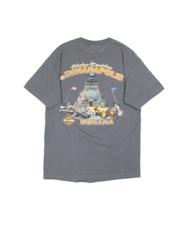 Vintage Harley-Davidson Indianapolis T-Shirt in a grey colourway, with the logo printed on front and back.