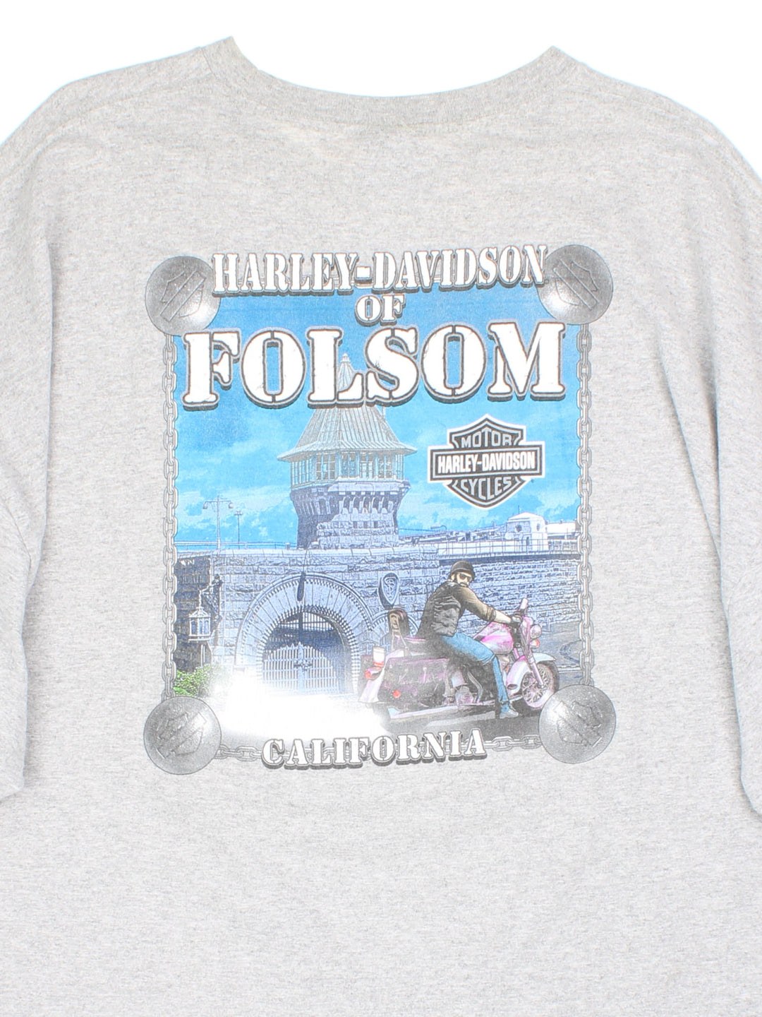 Vintage Harley-Davidson Folsom T-Shirt in a grey colourway, with the logo printed on front and back.