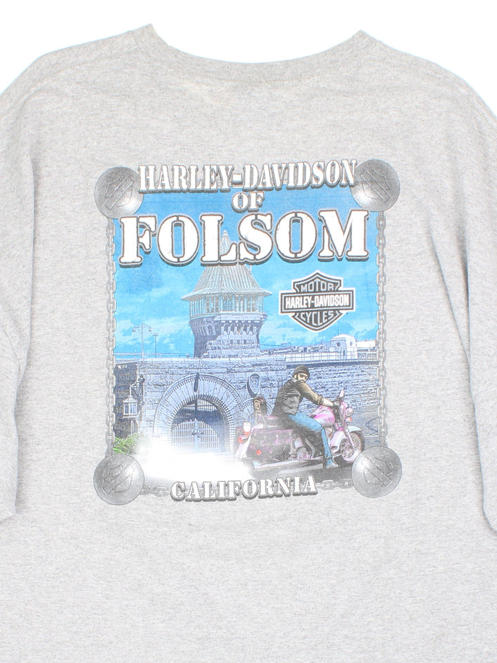 Vintage Harley-Davidson Folsom T-Shirt in a grey colourway, with the logo printed on front and back.