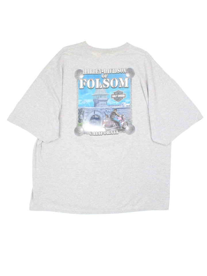 Vintage Harley-Davidson Folsom T-Shirt in a grey colourway, with the logo printed on front and back.