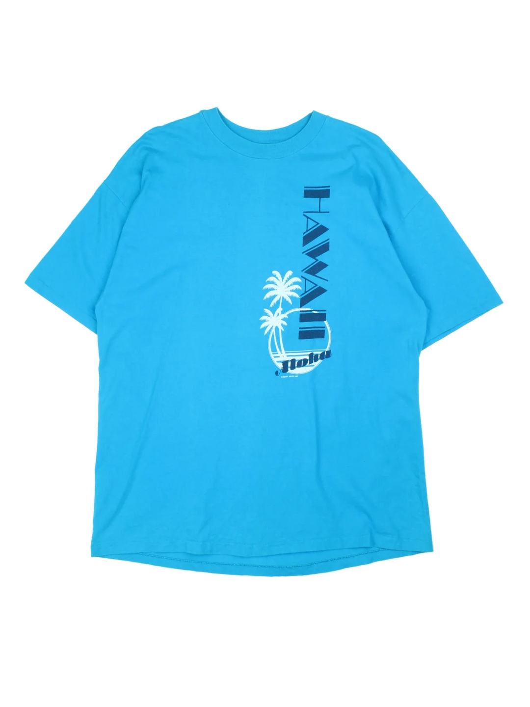 Vintage Hawaii Graphic T-Shirt in a blue colourway with spell out and graphic printed on the front.