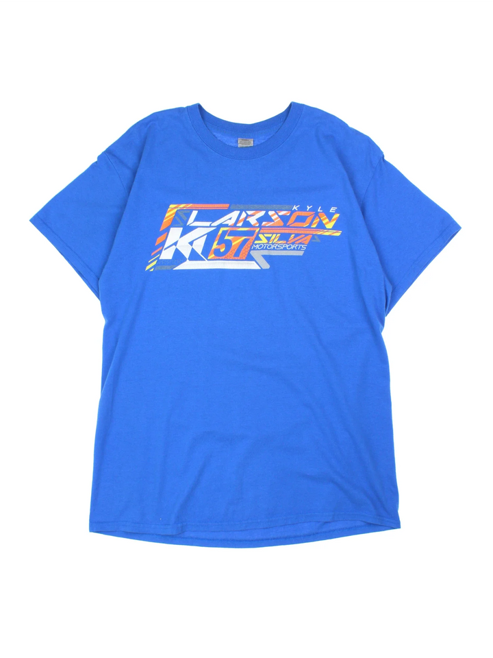 Vintage Nascar Kyle Larson Graphic T-Shirt in a blue colourway. Graphic printed on the front and back.