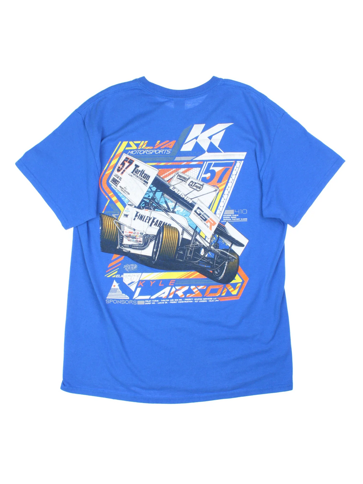 Vintage Nascar Kyle Larson Graphic T-Shirt in a blue colourway. Graphic printed on the front and back.