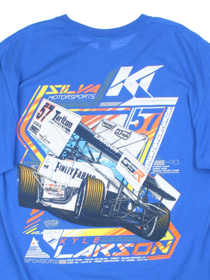 Vintage Nascar Kyle Larson Graphic T-Shirt in a blue colourway. Graphic printed on the front and back.
