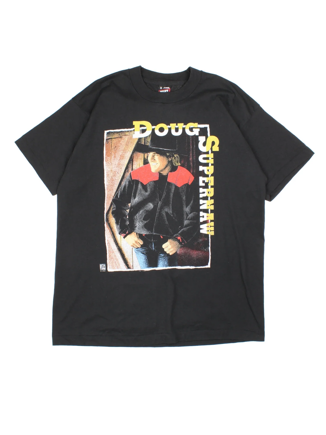 Vintage 1993 Doug Supernaw Graphic T-Shirt in a black colourway with graphic print on the front and spell out on the back.