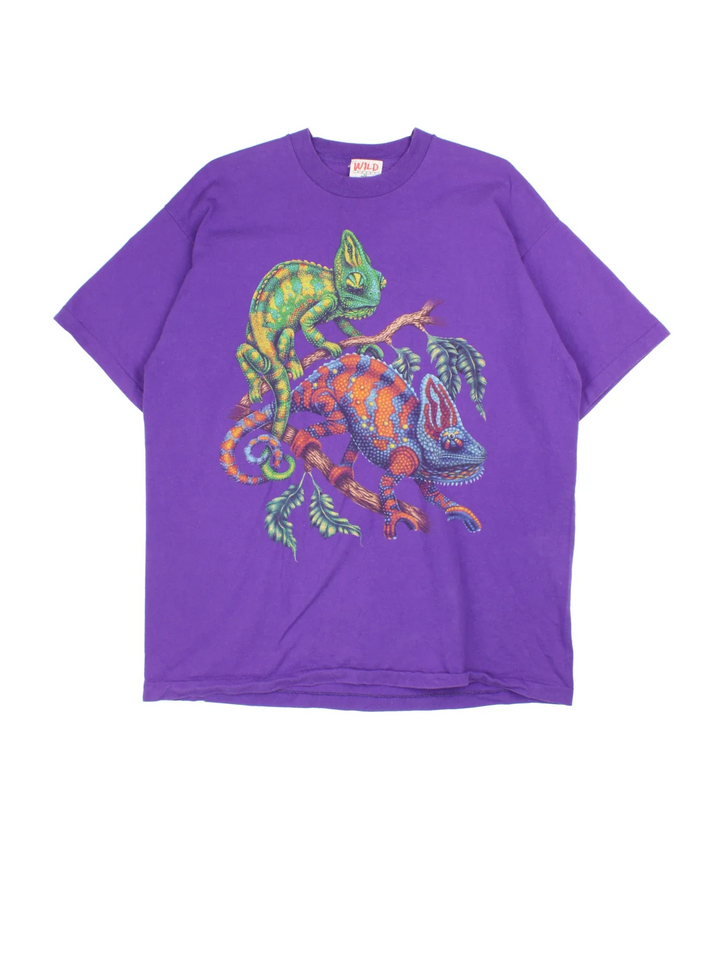 Vintage Chameleon Graphic T-Shirt in a purple colourway, with graphic printed on the front.