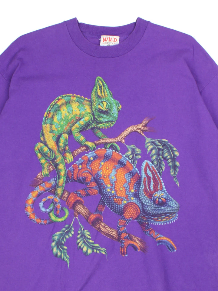 Vintage Chameleon Graphic T-Shirt in a purple colourway, with graphic printed on the front.