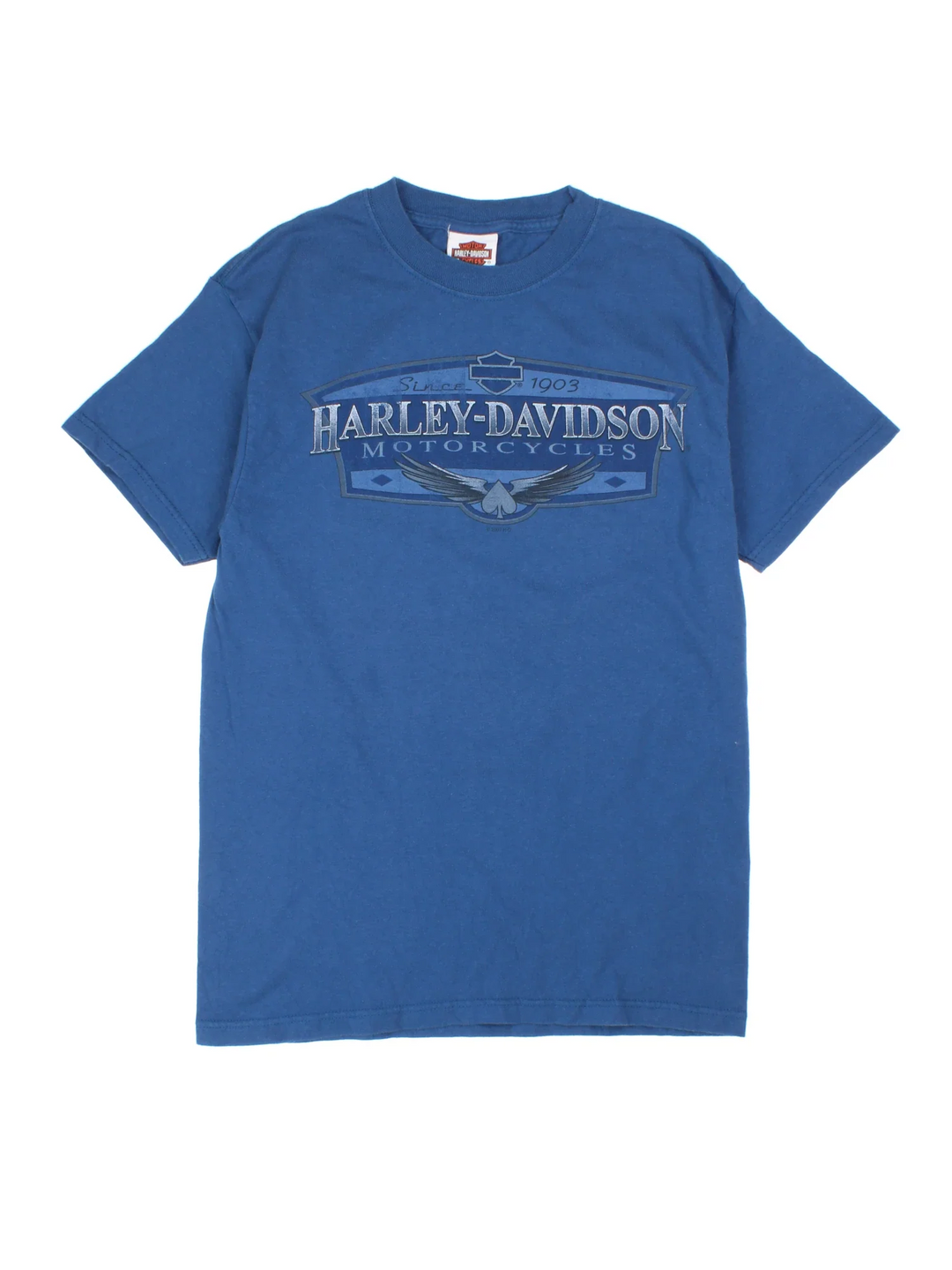Harley-Davidson T-Shirt in a blue colourway with classic logo across the chest and large graphic printed on the back.