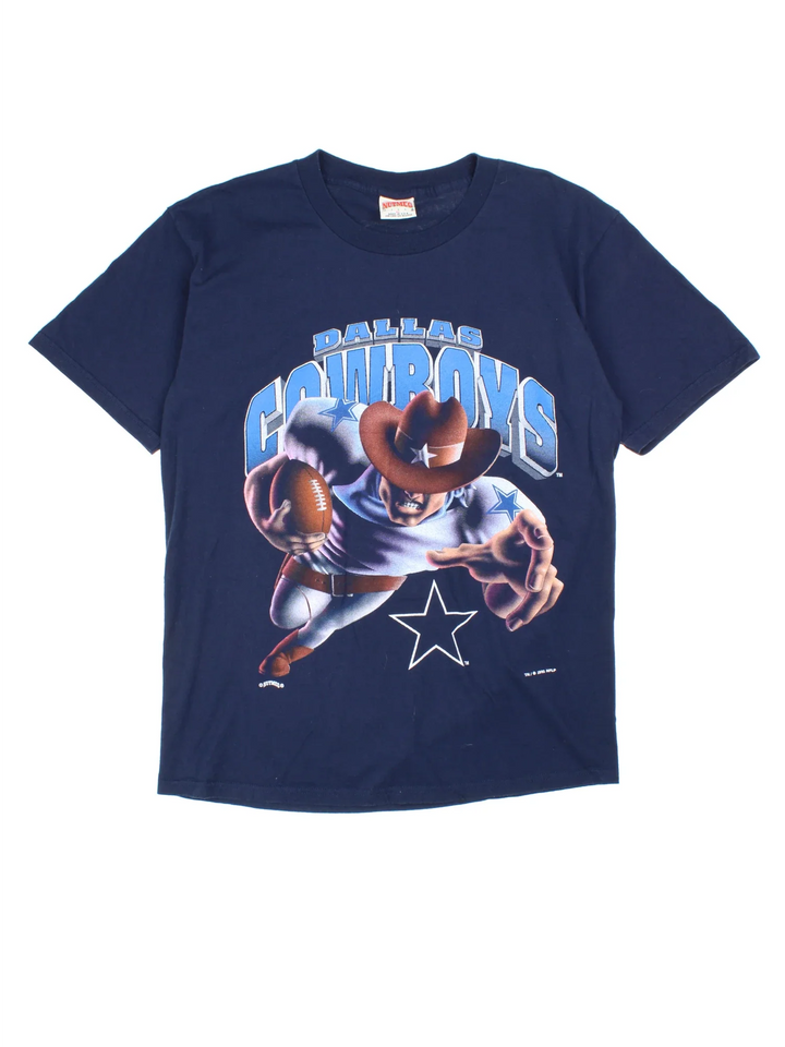 1995 NFL Dallas Cowboys T-Shirt in a blue colourway with large character graphic on the front.