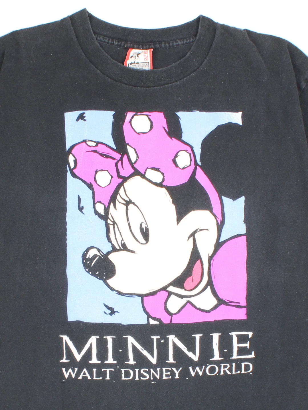 Vintage Disney Minnie Mouse Graphic T-Shirt in a black colourway with the spell out and character graphic on the front.