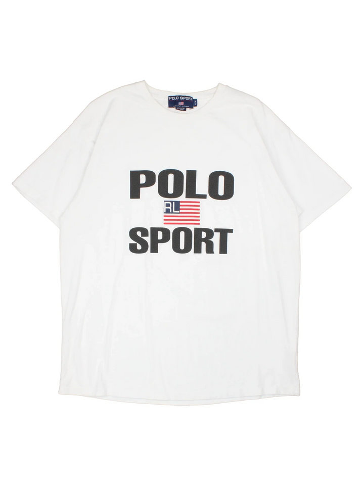 Vintage 90's Ralph Lauren Polo Sport Single Stitch T-Shirt in a white colourway with the logo embroidered on the front.