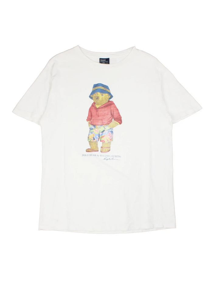 Vintage Ralph Lauren Polo Bear T-Shirt in a white colourway with the logo and bear printed on the front.