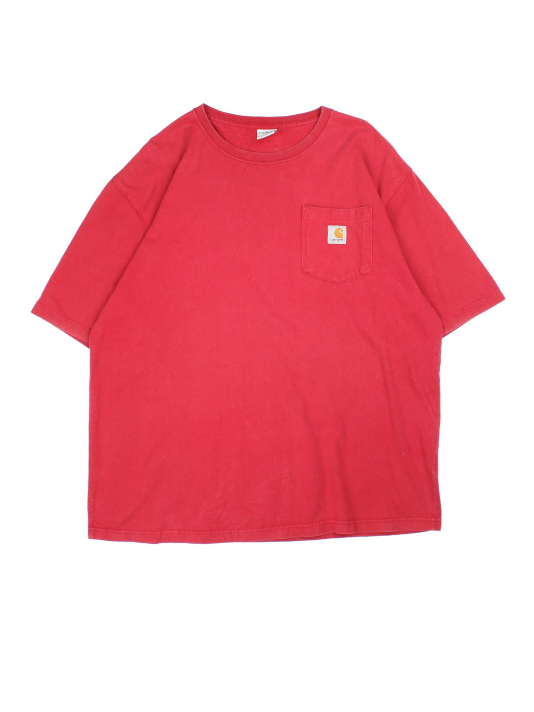 Carhartt T-Shirt in a red colourway with pocket and small classic logo on the front.