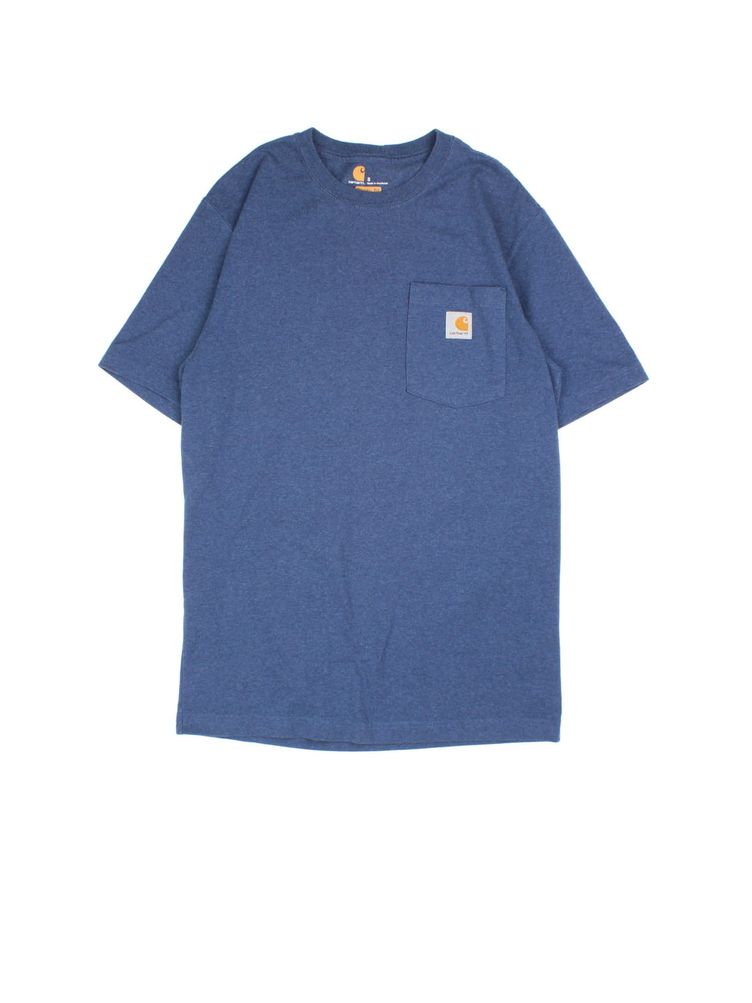 Carhartt T-Shirt in a blue colourway with pocket on the front and small classic logo on the front.