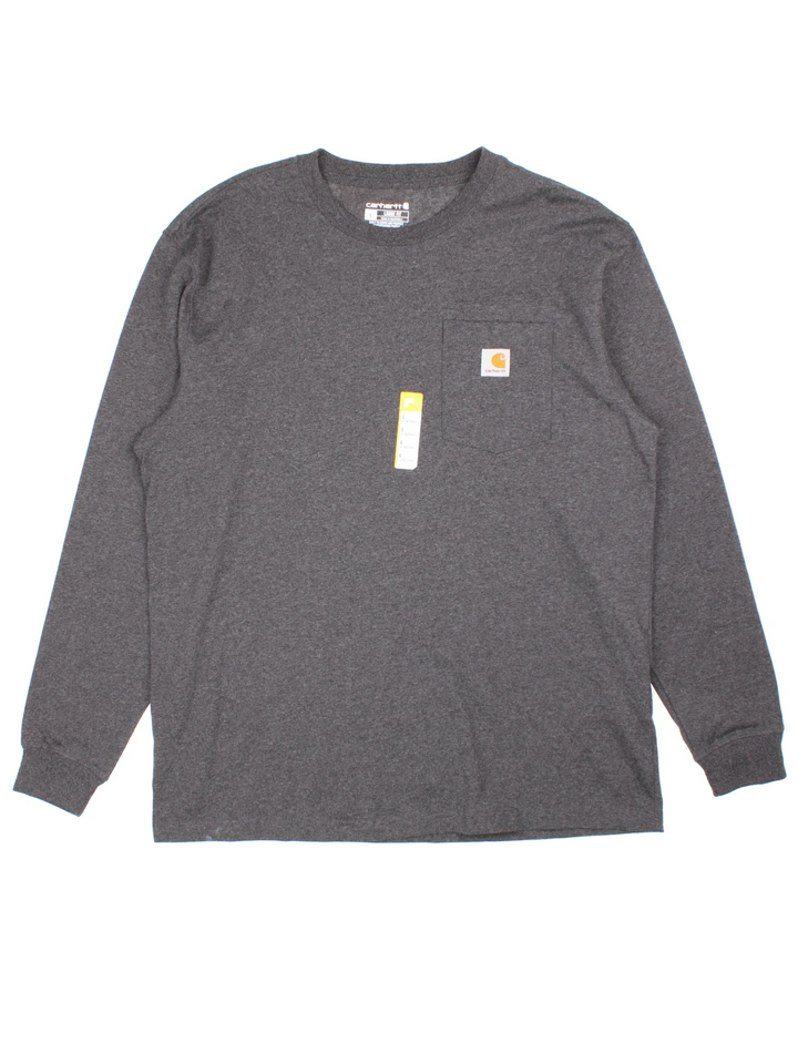Carhartt Long Sleeve T-Shirt in a grey colourway with the small classic logo on the front pocket