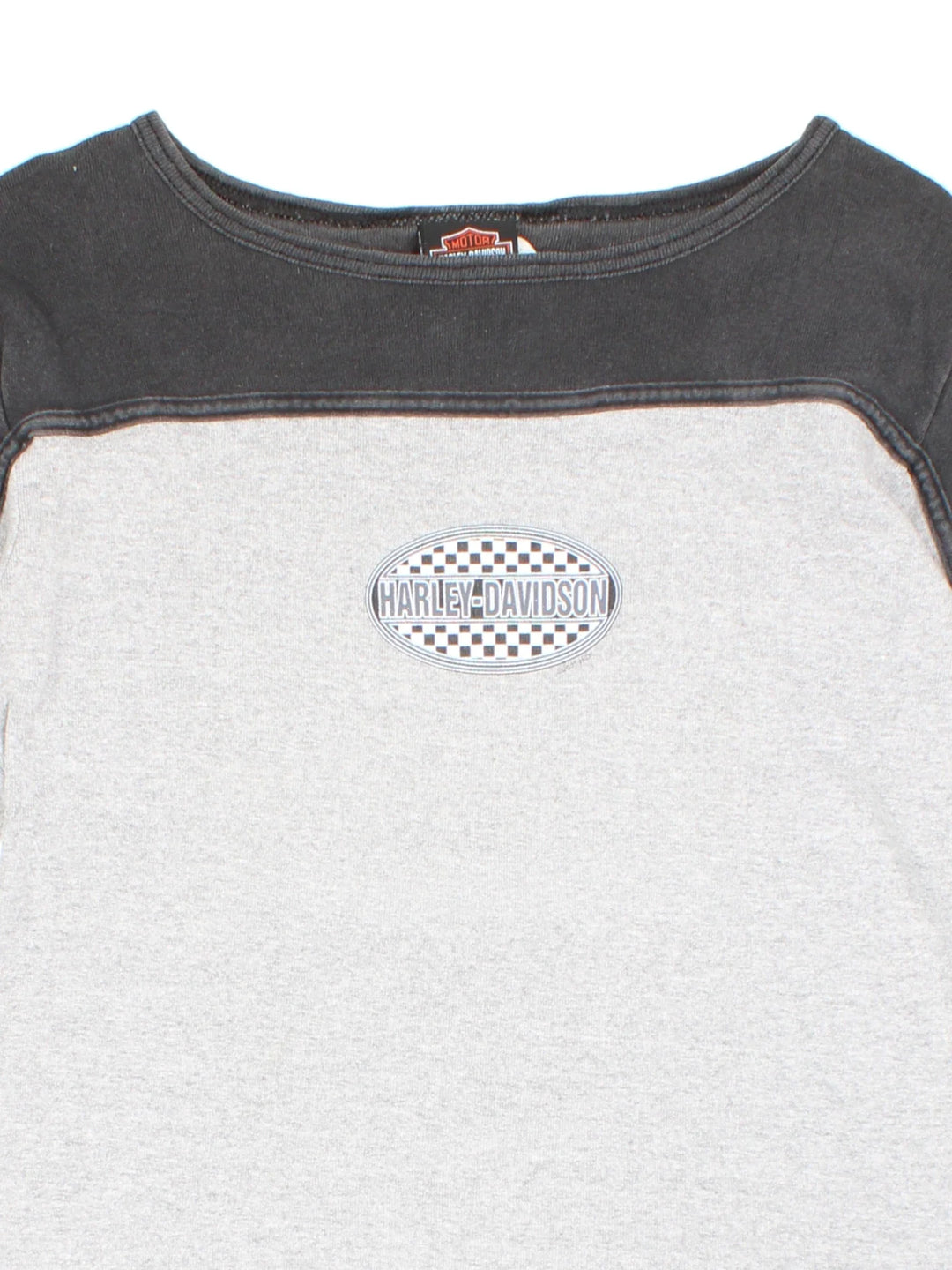 Harley-Davidson Long Sleeve T-Shirt in a grey colourway with black over the shoulder panelling and small logo graphic on the front and back.