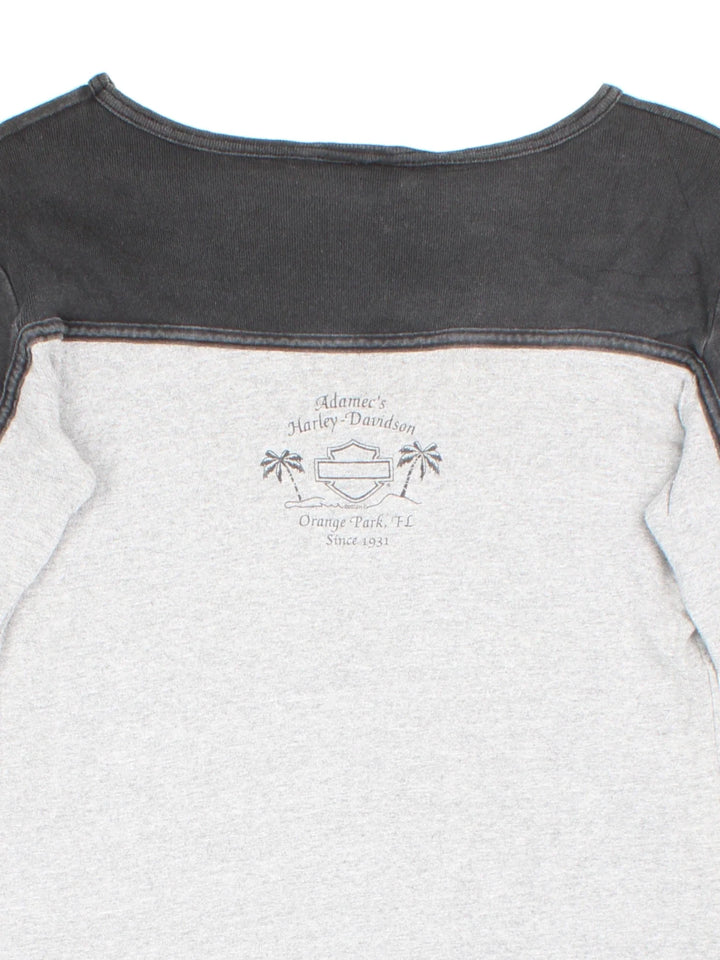 Harley-Davidson Long Sleeve T-Shirt in a grey colourway with black over the shoulder panelling and small logo graphic on the front and back.