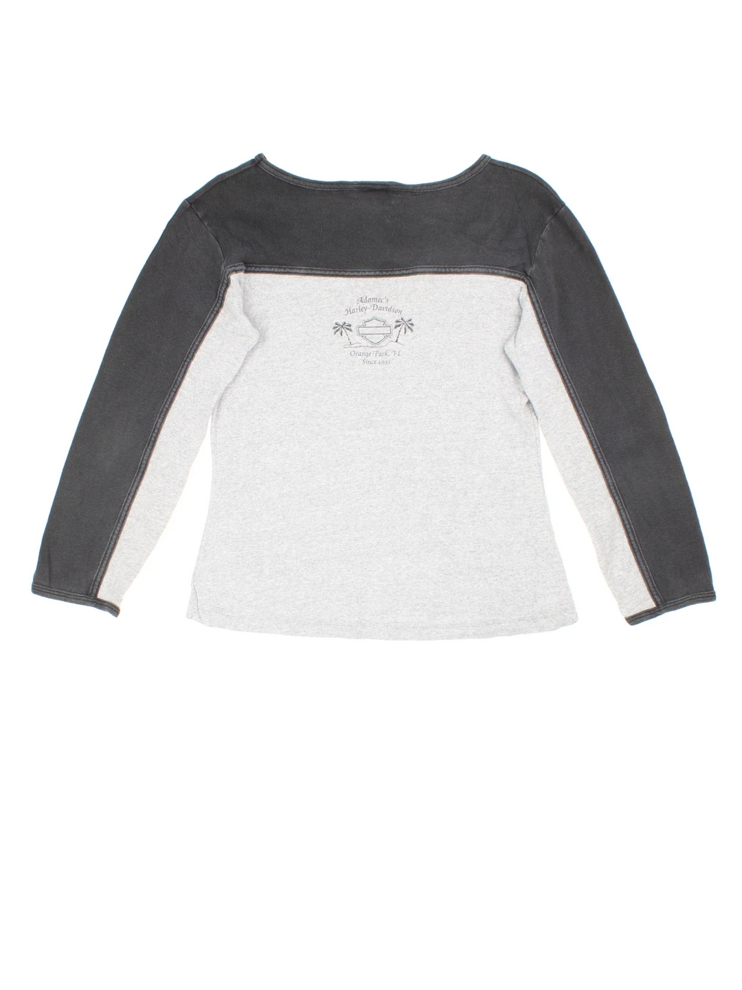 Harley-Davidson Long Sleeve T-Shirt in a grey colourway with black over the shoulder panelling and small logo graphic on the front and back.