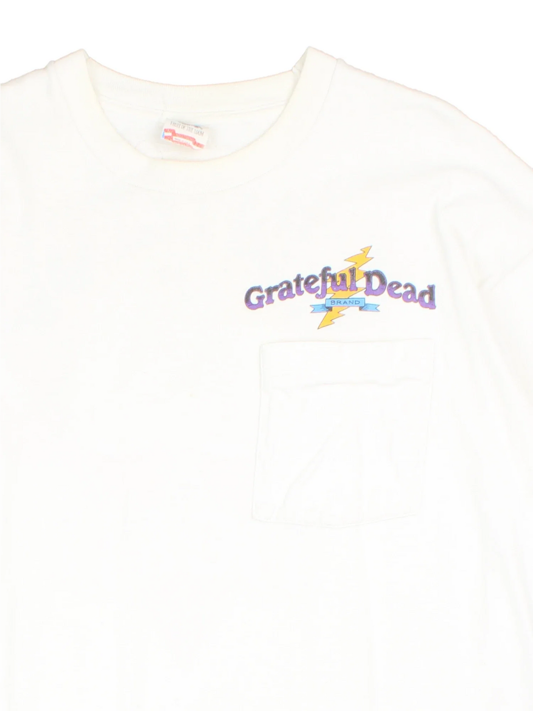 Vintage 1991 Grateful Dead Quality Rock & Roll T-Shirt in a white colourway with small band logo on the front pocket and large graphic on the back.