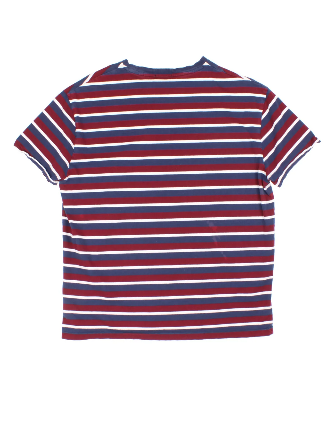 Vintage Ralph Lauren T-Shirt in a red/blue/white striped colourway, with embroidered branding on front.