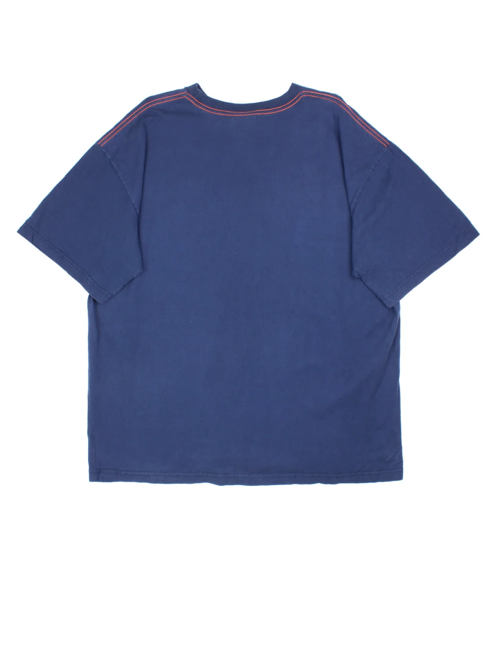 Vintage Adidas T-Shirt in a blue colourway, with orange piping and flocked branding on front.