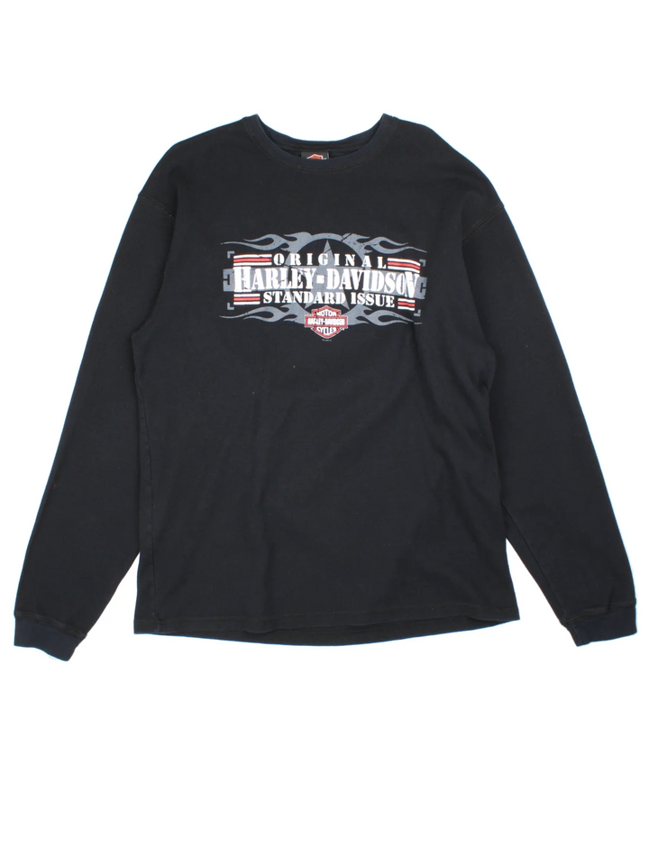Vintage Harley-Davidson Wildwood Long Sleeve T-Shirt in a black colourway with branding printed on front and back.