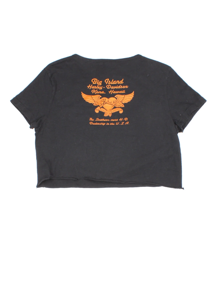 Vintage Harley-Davidson Crop Top in a black colourway with gem stone branding on front and printed branding on the back.