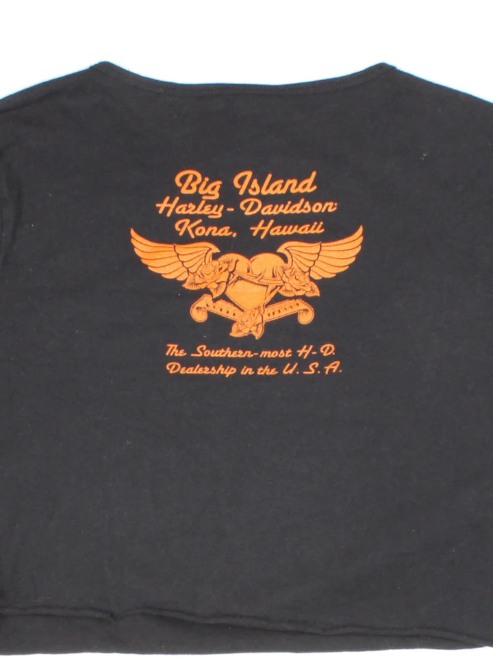 Vintage Harley-Davidson Crop Top in a black colourway with gem stone branding on front and printed branding on the back.