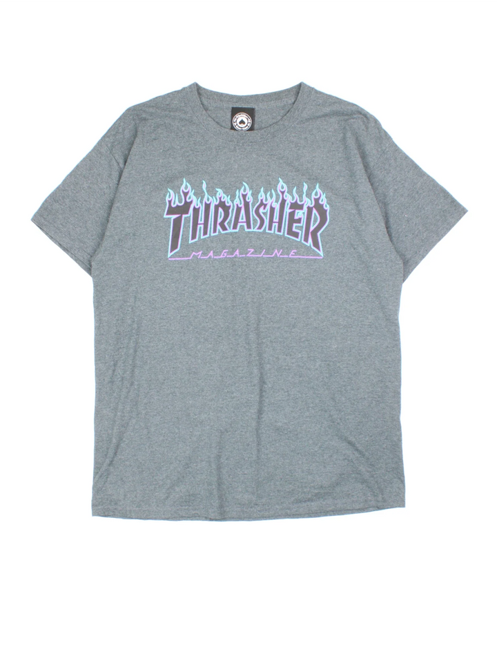 Vintage Thrasher T-Shirt in a grey colourway with printed branding on front.