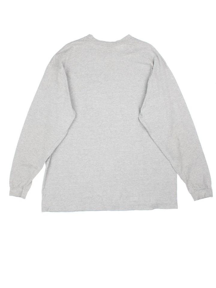 Vintage Nike Long Sleeve T-Shirt in a grey colourway with flocked branding on front.