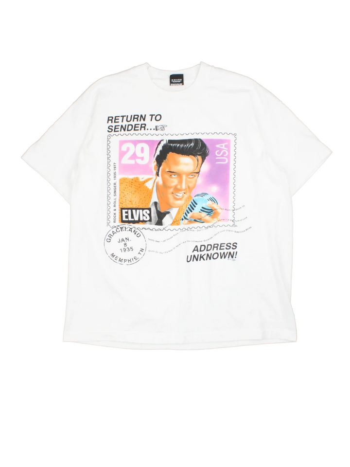 Vintage 1992 Elvis Graphic T-Shirt in a white colourway with printed graphic on front.