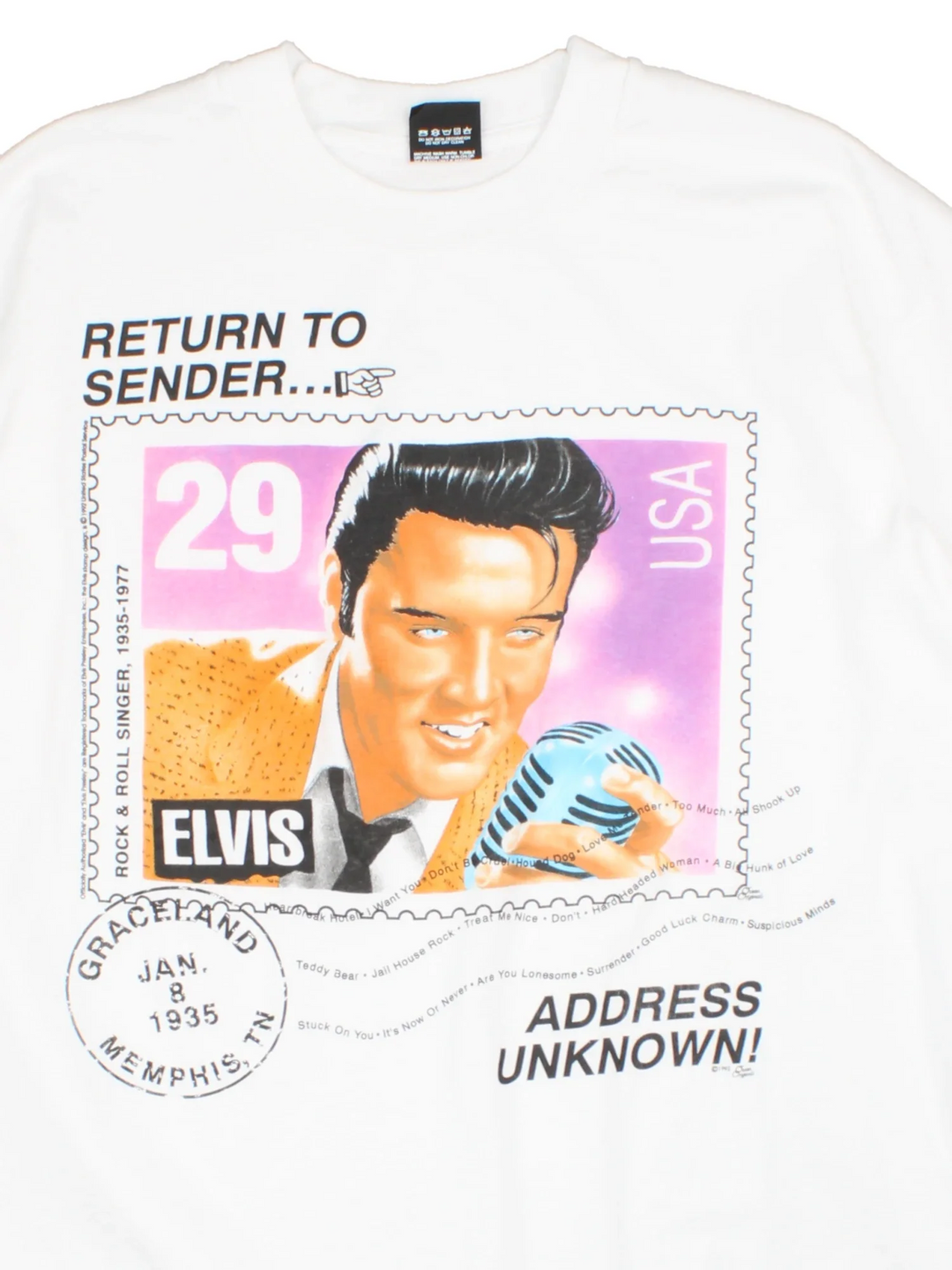 Vintage 1992 Elvis Graphic T-Shirt in a white colourway with printed graphic on front.