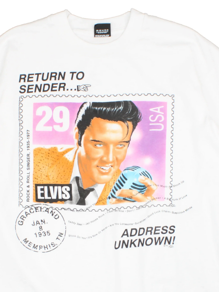 Vintage 1992 Elvis Graphic T-Shirt in a white colourway with printed graphic on front.